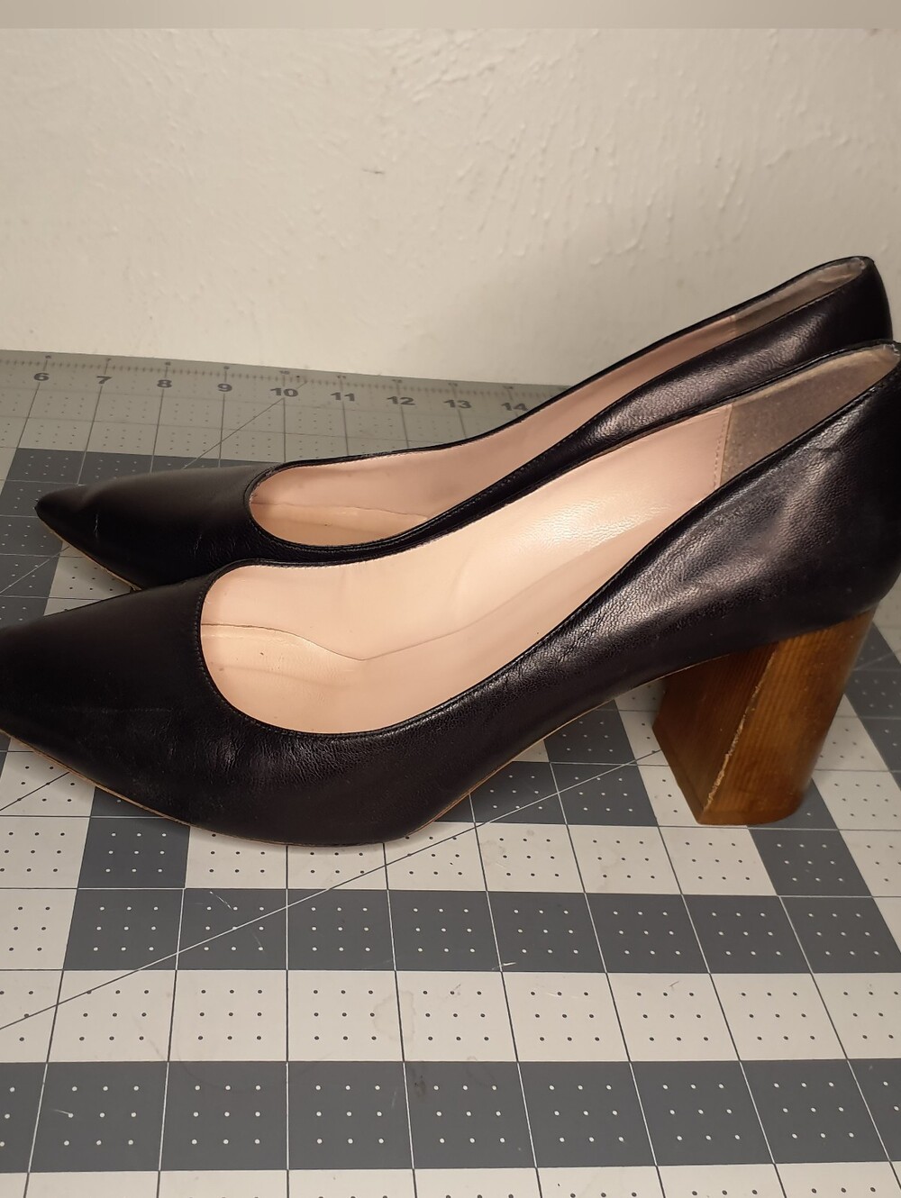 kate spade Black Pointed-Toe Leather Block Heel Pumps